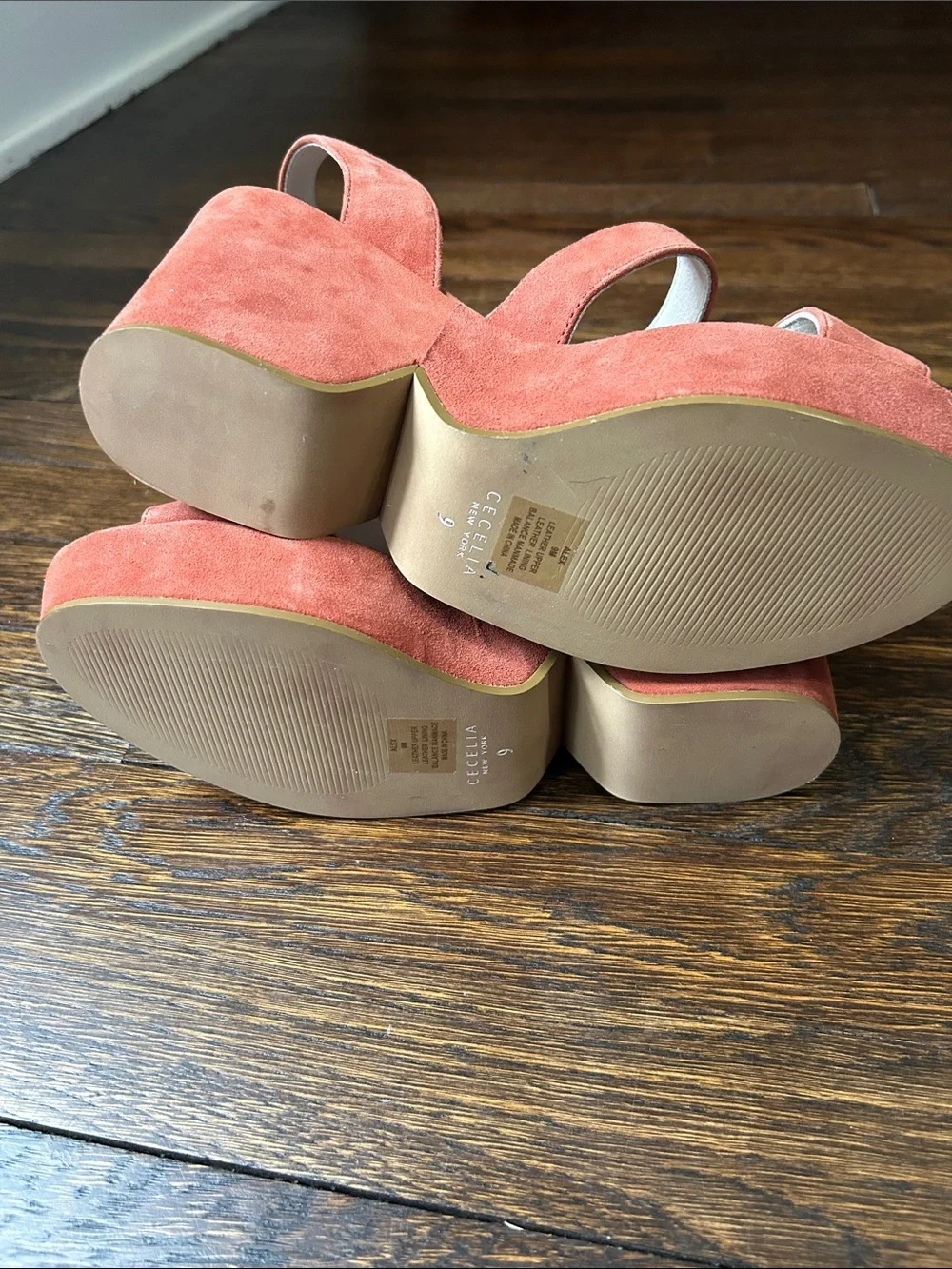 Suede Slingback Platform Sandals in Rust. 9